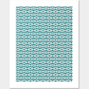 Retro Geo Pattern Teal, Peach Posters and Art